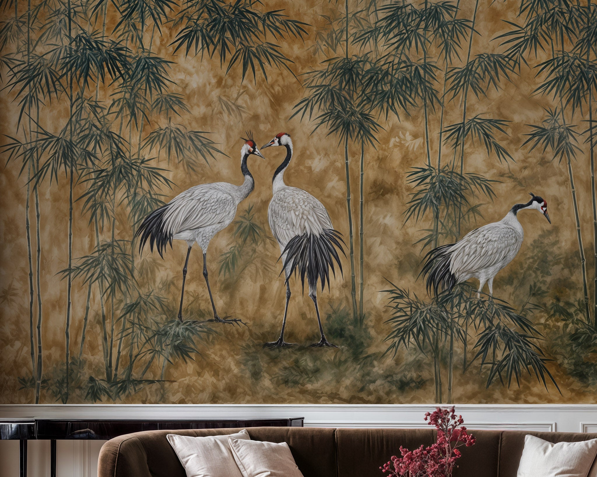 Cranes & Bamboo Harmony