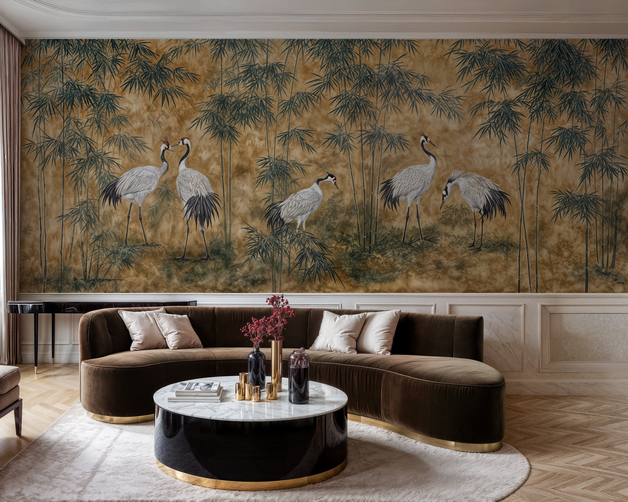 Cranes & Bamboo Harmony