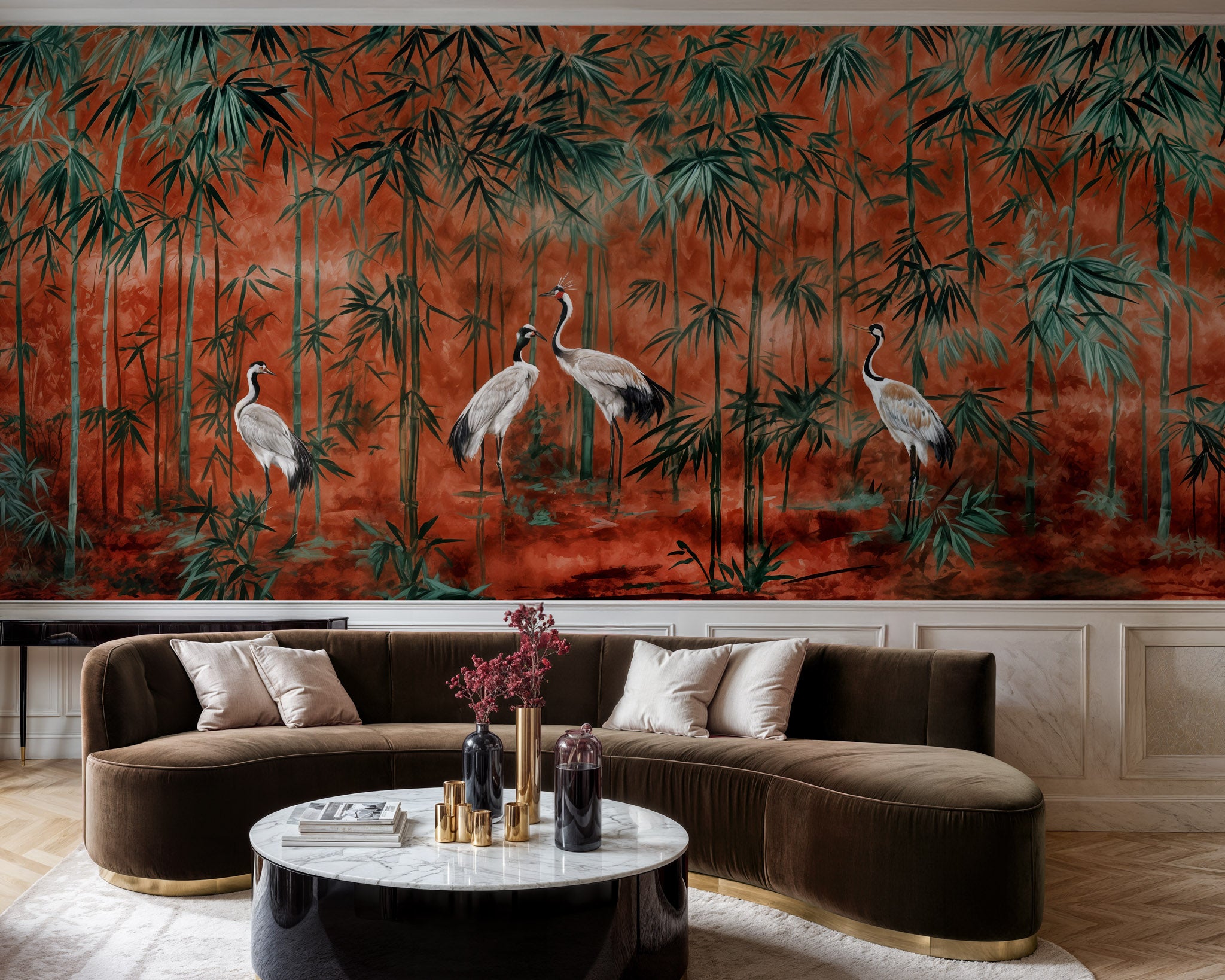 Cranes & Bamboo Harmony