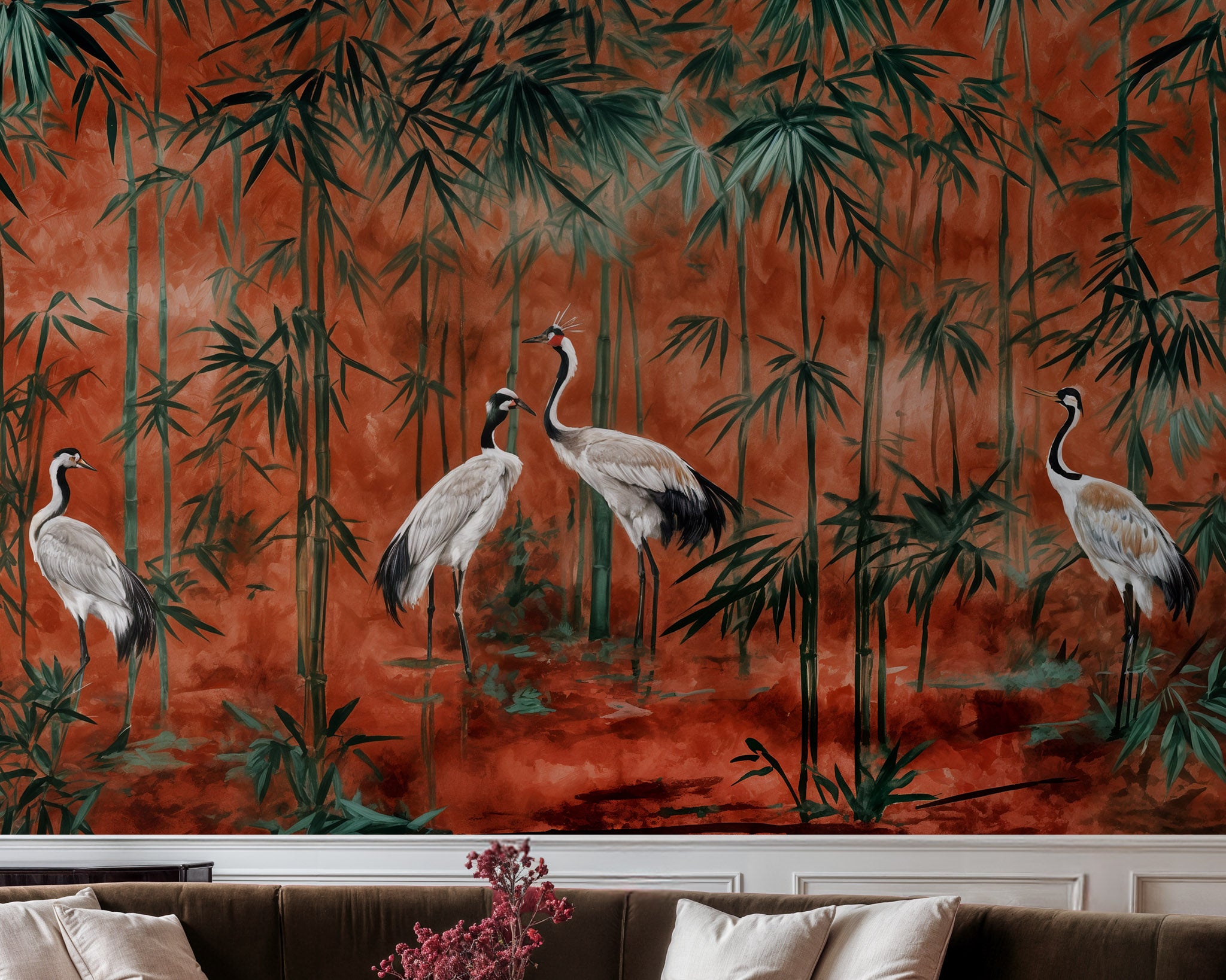 Cranes & Bamboo Harmony