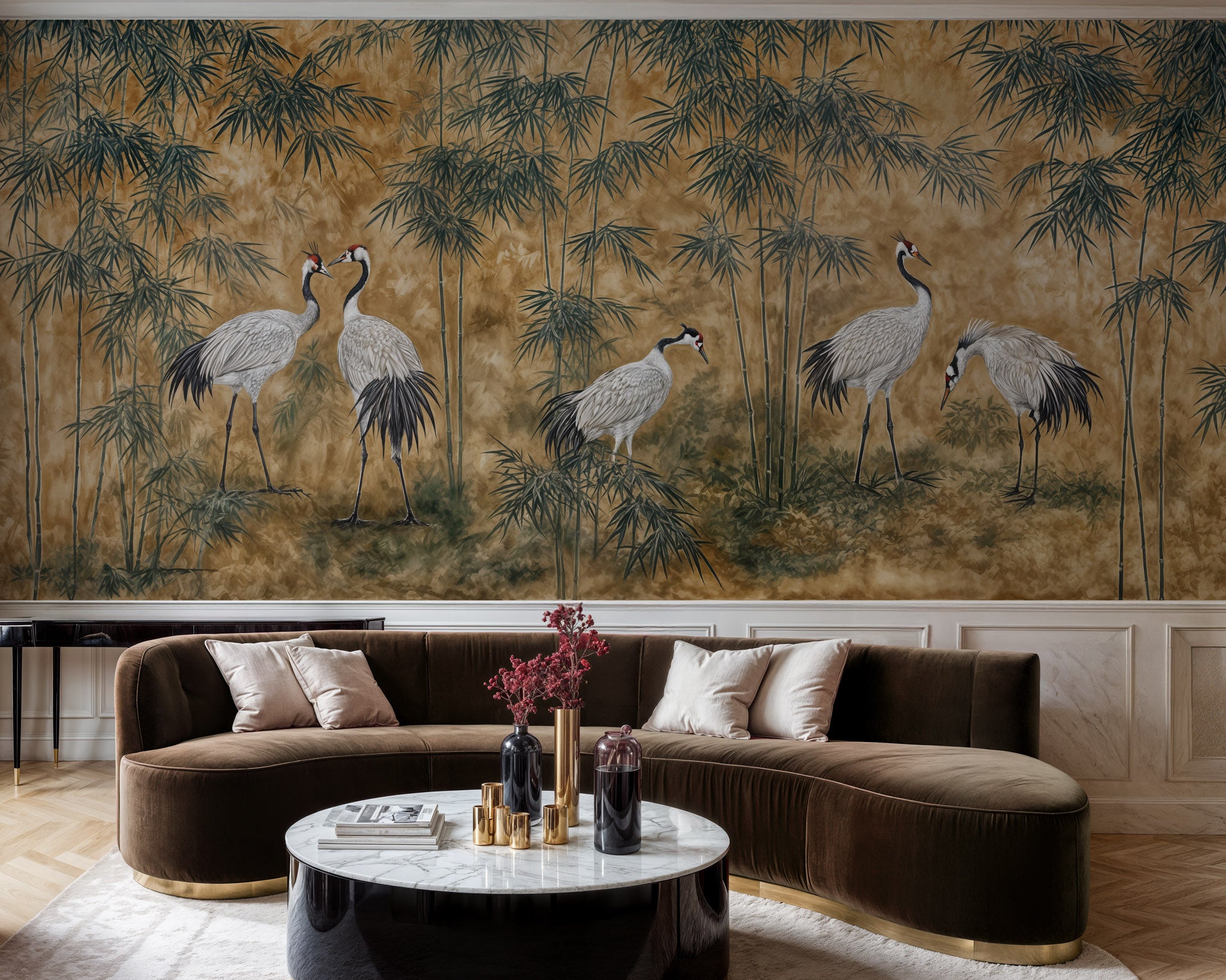 Cranes & Bamboo Harmony
