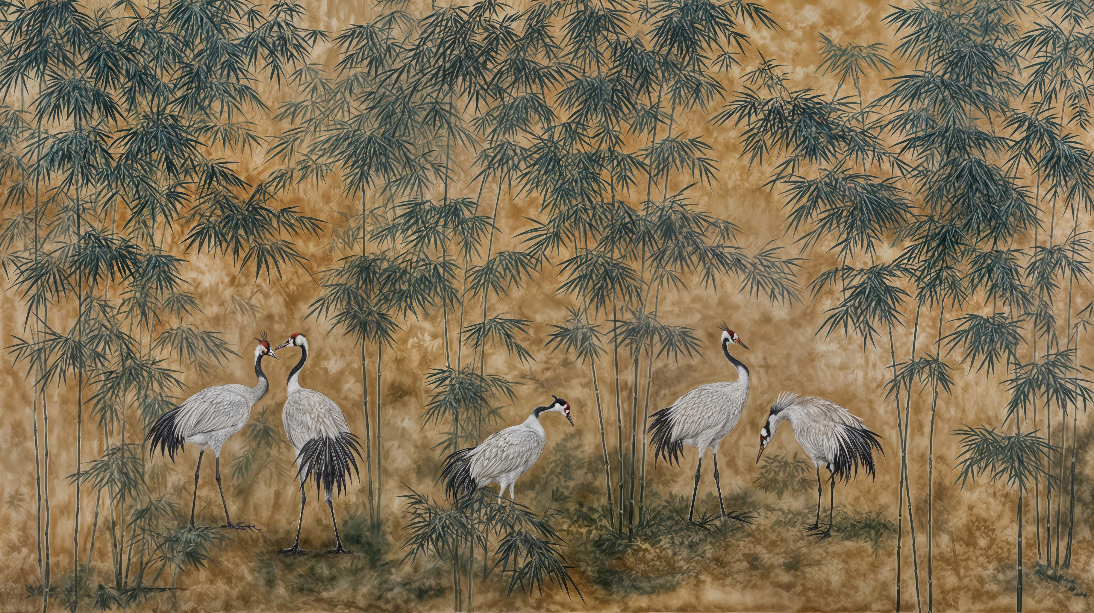 Cranes & Bamboo Harmony