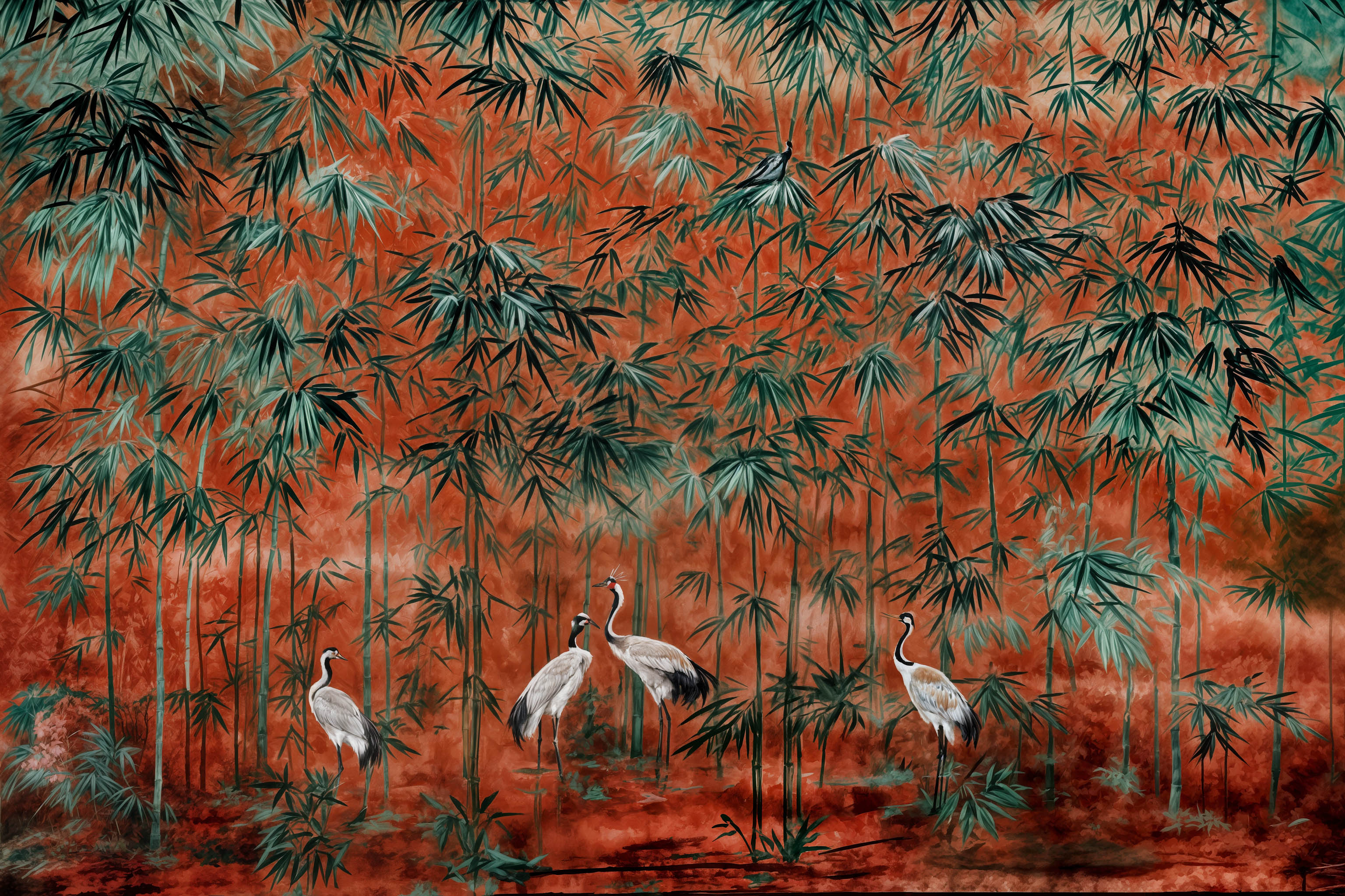 Cranes & Bamboo Harmony